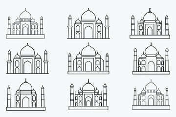 Taj Mahal icon's set black style