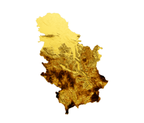 Serbia Map Golden metal Color Height map 3d illustration
