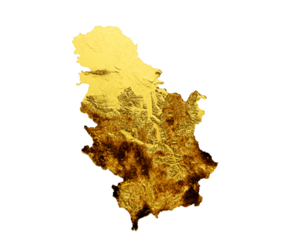 Serbia Map Golden metal Color Height map 3d illustration
