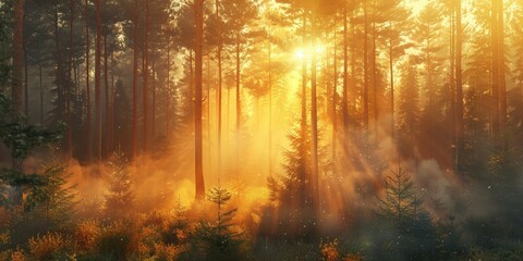 Golden Hour in the Pine Forest