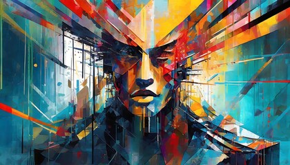 A digital glitch art masterpiece representing destructive envy with fragmented visuals