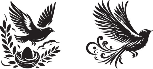 fly birds silhouette vector art illustration 