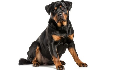 Obraz premium Rottweiler sitting in front of white background aged 5