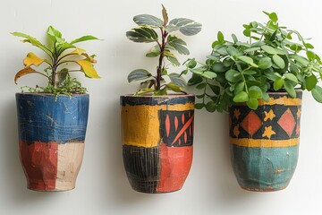 Three Plants in Colorful Hand-Painted Pots - Powered by Adobe