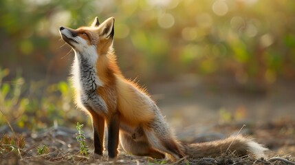 Fototapeta premium Funny red fox stretches. Concept - funny animals in the wild.