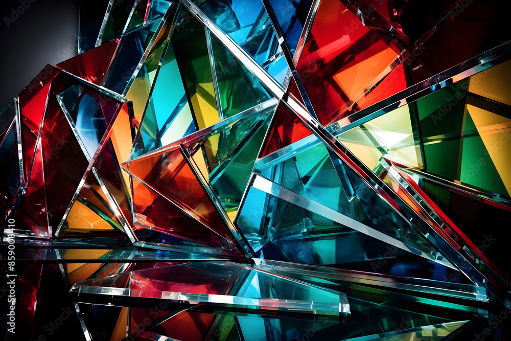 Poster abstract composition with geometric intersecting curved shapes in vibrant colors. generative ai