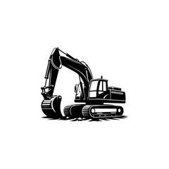 Simple Excavator Logo Flat Black Vector 