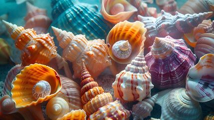 very beautiful seashells seashells of different colors. Creative banner.