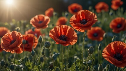 Fototapeta premium Sunlit Poppy Field Bloom