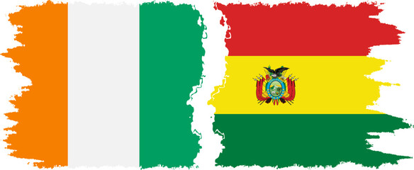 Bolivia and Ivory Coast grunge flags connection vector