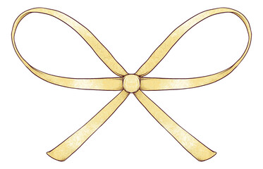 Hand Drawn Ribbon Bow Illustration, Yellow Silk Bow, Sketch Texture Colorful Art