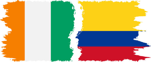 Colombia and Ivory Coast grunge flags connection vector