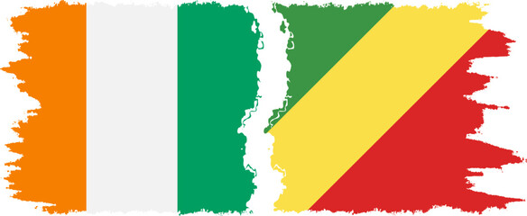 Congo-Brazzaville and Ivory Coast grunge flags connection vector