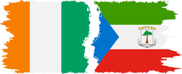 Equatorial Guinea and Ivory Coast grunge flags connection vector