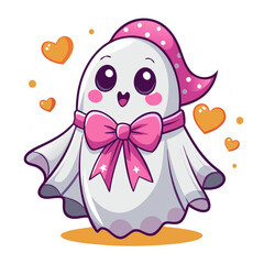 Halloween normal ghost with a pink ribbon and pink heart vector illustration