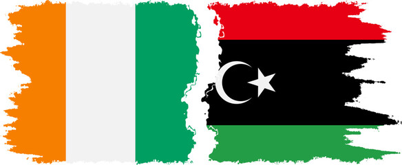 Libya and Ivory Coast grunge flags connection vector