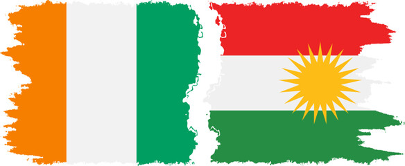 Kurdistan and Ivory Coast grunge flags connection vector