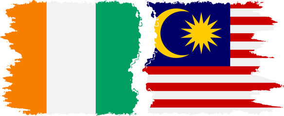 Malaysia and Ivory Coast grunge flags connection vector