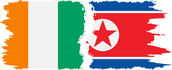 North Korea and Ivory Coast grunge flags connection vector