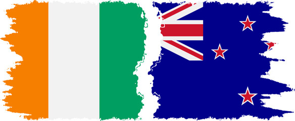 New Zealand and Ivory Coast grunge flags connection vector