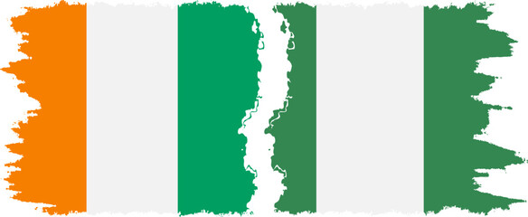 Nigeria and Ivory Coast grunge flags connection vector