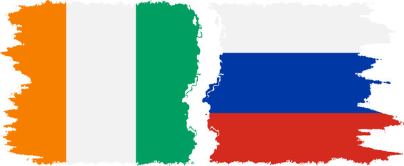 Russia and Ivory Coast grunge flags connection vector