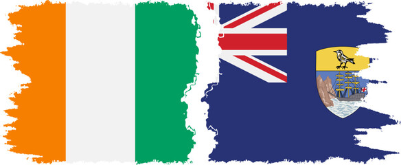 Saint Helena and Ivory Coast grunge flags connection vector