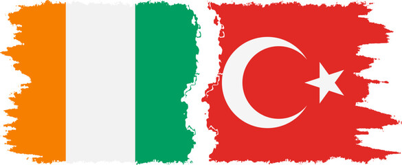Turkey and Ivory Coast grunge flags connection vector
