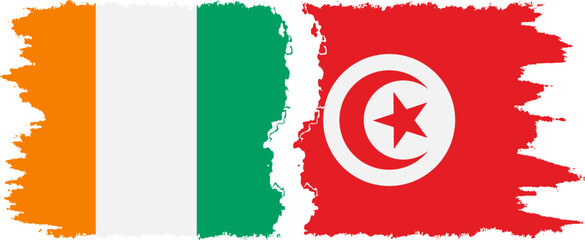 Tunisia and Ivory Coast grunge flags connection vector