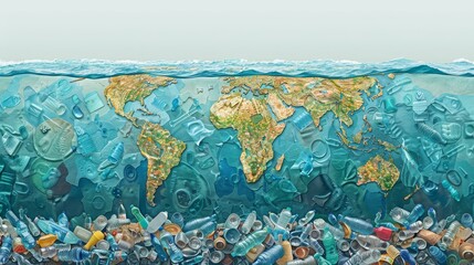 Fototapeta premium A large blue ocean with a map of the world on the bottom