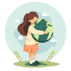 A girl hugging the earth and showing the importance of saving the environment for Nature Conservation Day