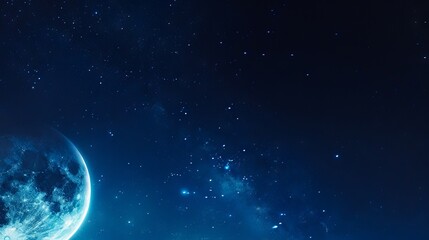 Obraz premium A space scene with a blue moon and stars.