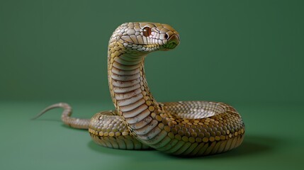 3d King Cobra Black Snake The world's longest venomous snake isolated on green background, King cobra snake 3d illustration, King cobra snake 3d Rendering. 