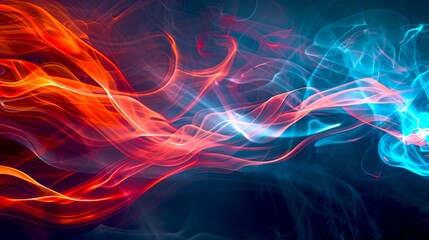 Abstract colorful smoke art with red and blue hues blend seamlessly creating a stunning visual effect. This artistic digital illustration perfect for backgrounds, wallpapers, and design projects. AI