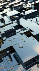 Obraz premium Abstract high-tech background, 3d illustration with abstract high-tech background with metal square blocks