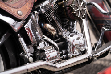retro motorcycle in american style with chrome shiny parts