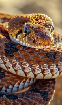 Rattlesnake coiled and ready to strike. AI.