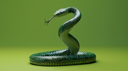 Fototapeta premium 3d King Cobra Black Snake The world's longest venomous snake isolated on green background, King cobra snake 3d illustration, King cobra snake 3d Rendering. 