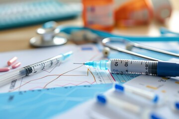 A close-up photo of a medical syringe with a needle, used for injections in healthcare settings like hospitals for vaccinations or medications
