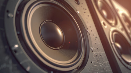 Fototapeta premium A close-up of high-quality speakers with a warm, metallic finish, highlighting their precise engineering and sound performance.