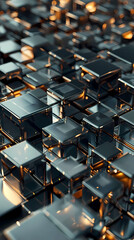 Fototapeta premium Abstract high-tech background, 3d illustration with abstract high-tech background with metal square blocks