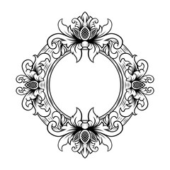 Black and white Vintage style engraved frame hand drawing design