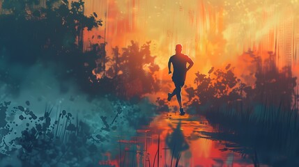Obraz premium Digital artwork of a man running outdoors, highlighting aerobic exercise and its benefits for cardiovascular health and stamina
