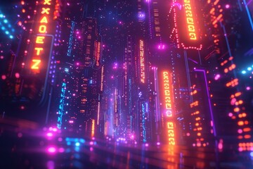 Fototapeta premium Abstract Neon Cityscape: A Futuristic Digital Dreamscape