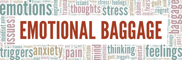 Emotional Baggage word cloud conceptual design isolated on white background.