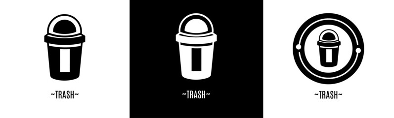 Trash logo set. Collection of black and white logos. Stock vector.