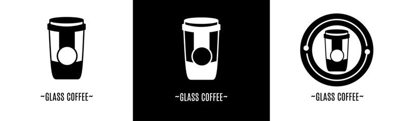 Glass coffee logo set. Collection of black and white logos. Stock vector.