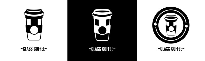 Glass coffee logo set. Collection of black and white logos. Stock vector.
