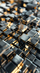 Fototapeta premium Abstract high-tech background, 3d illustration with abstract high-tech background with metal square blocks