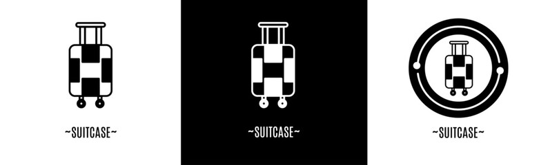 Suitcase logo set. Collection of black and white logos. Stock vector.